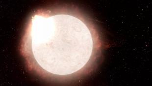 Червона надгігантська зірка, яка переходить у наднову типу II, випромінюючи сильне виверження радіації та газу, перш ніж вибухнути (фото: Обсерваторія WM Keck/Адам Макаренко)
